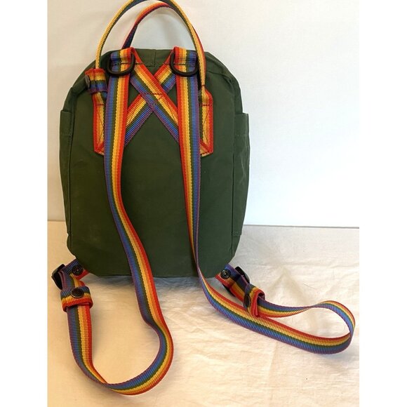 Fjallraven Kanken Mini Backpack Green Rainbow Straps 23261 EUC - Picture 2 of 7